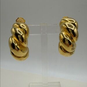 C Stein Bold Sculptural Design Gold-tone Clip-On Earrings. Marked